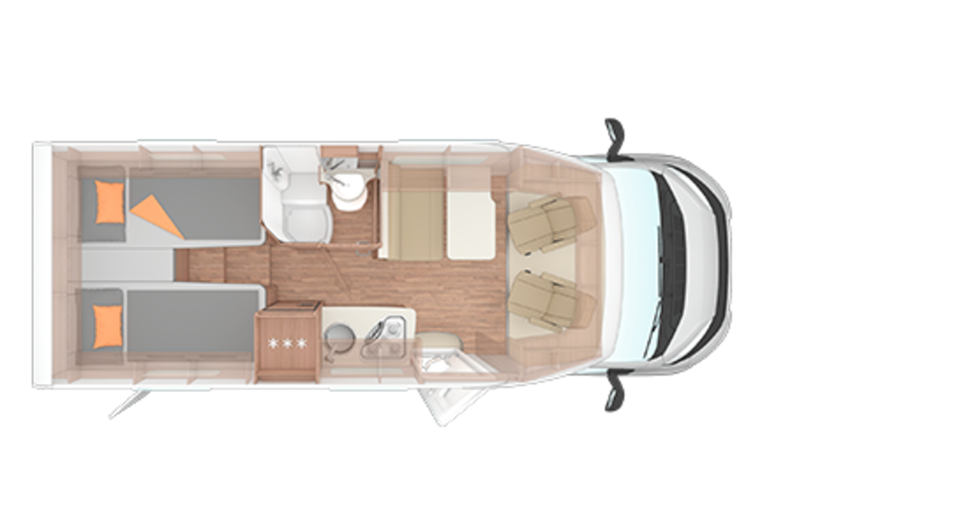 Půdorys vozu CaraCompact 600 MEG.