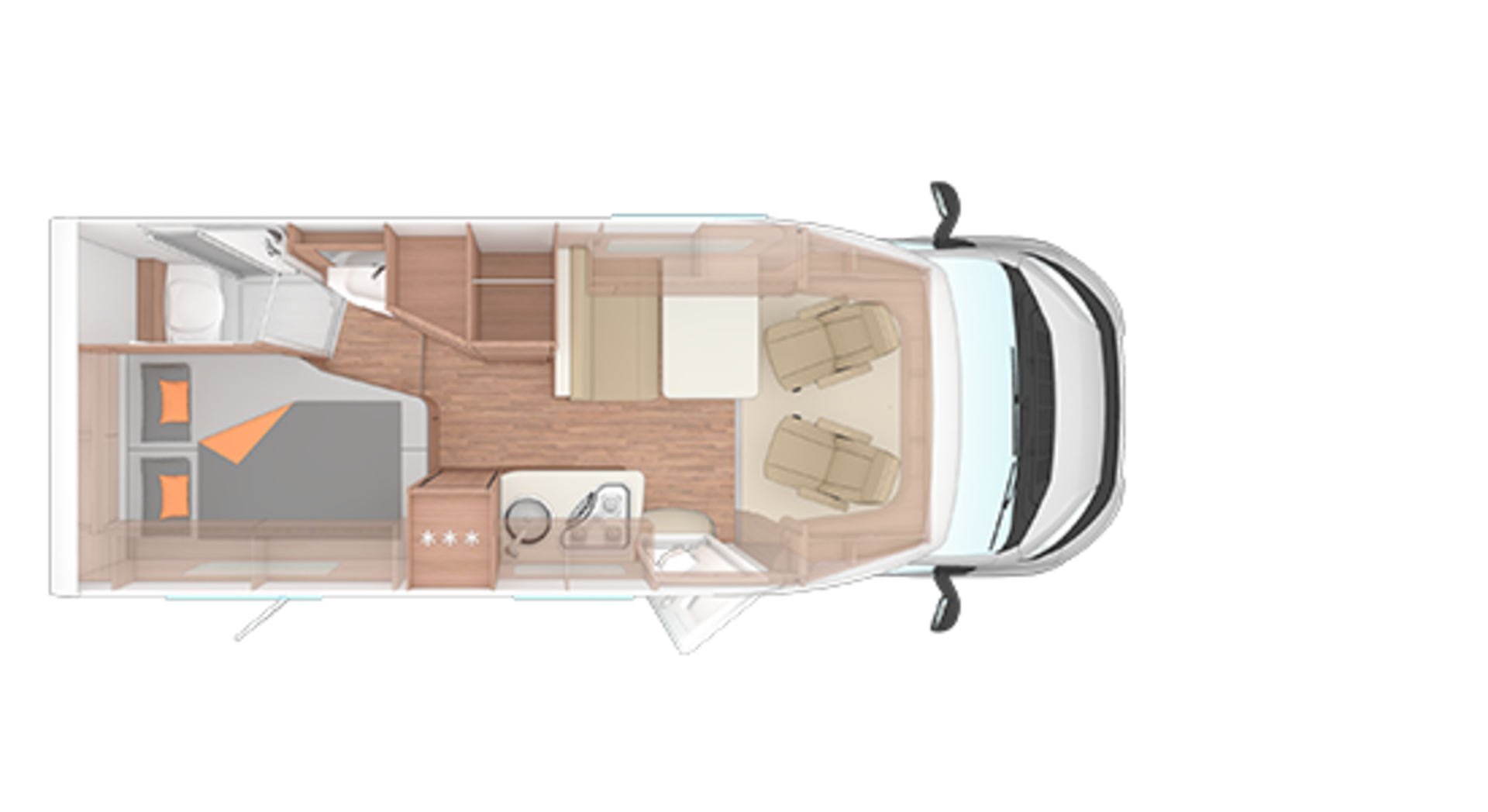 Půdorys vozu CaraCompact 600 MF.