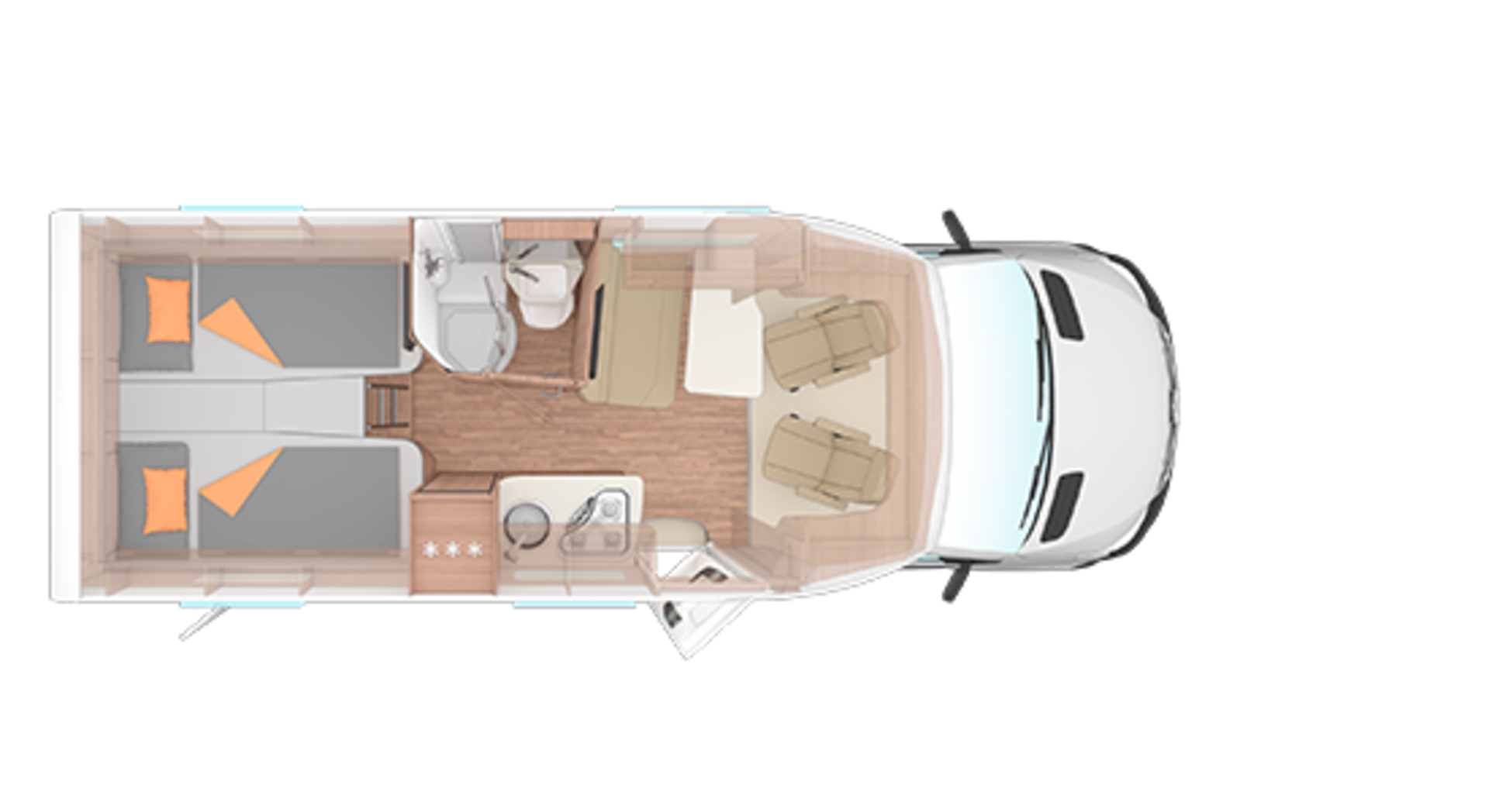 Půdorys vozu CaraCompact MB 640 MEG.