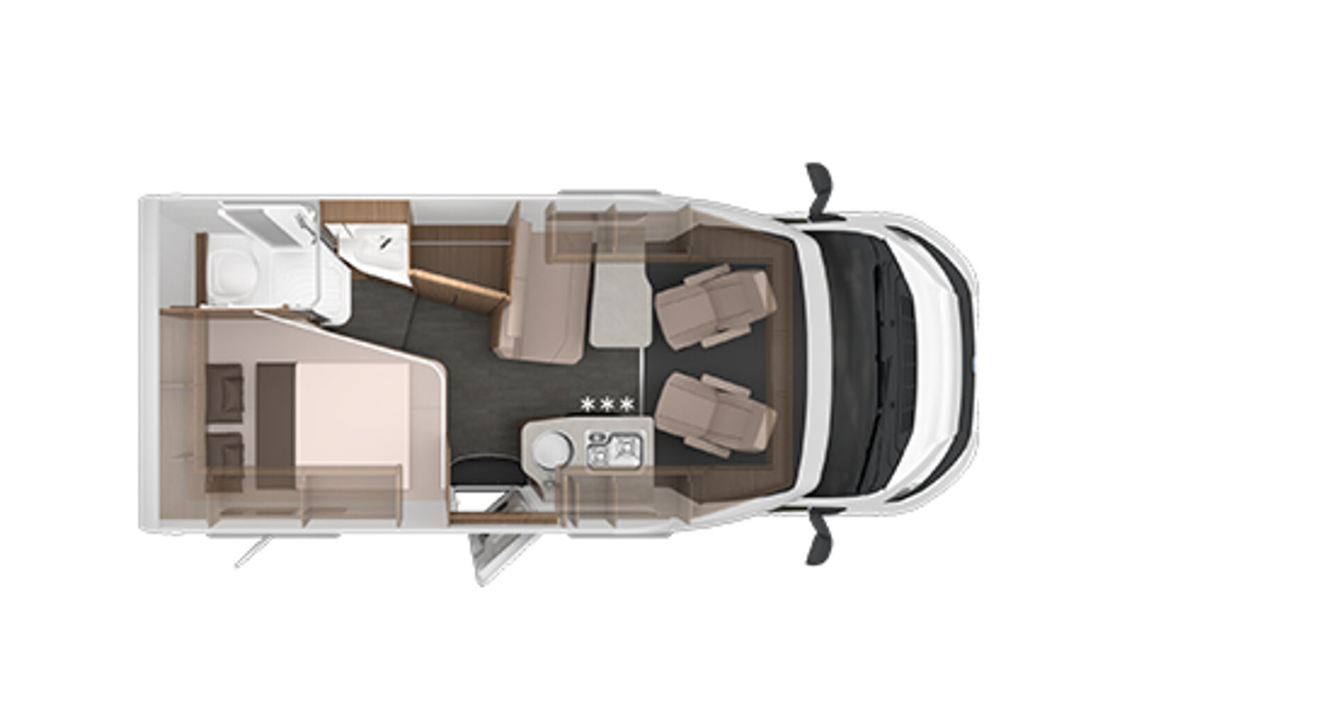 Půdorys modelu 550 MF karavanu KNAUS VAN TI.