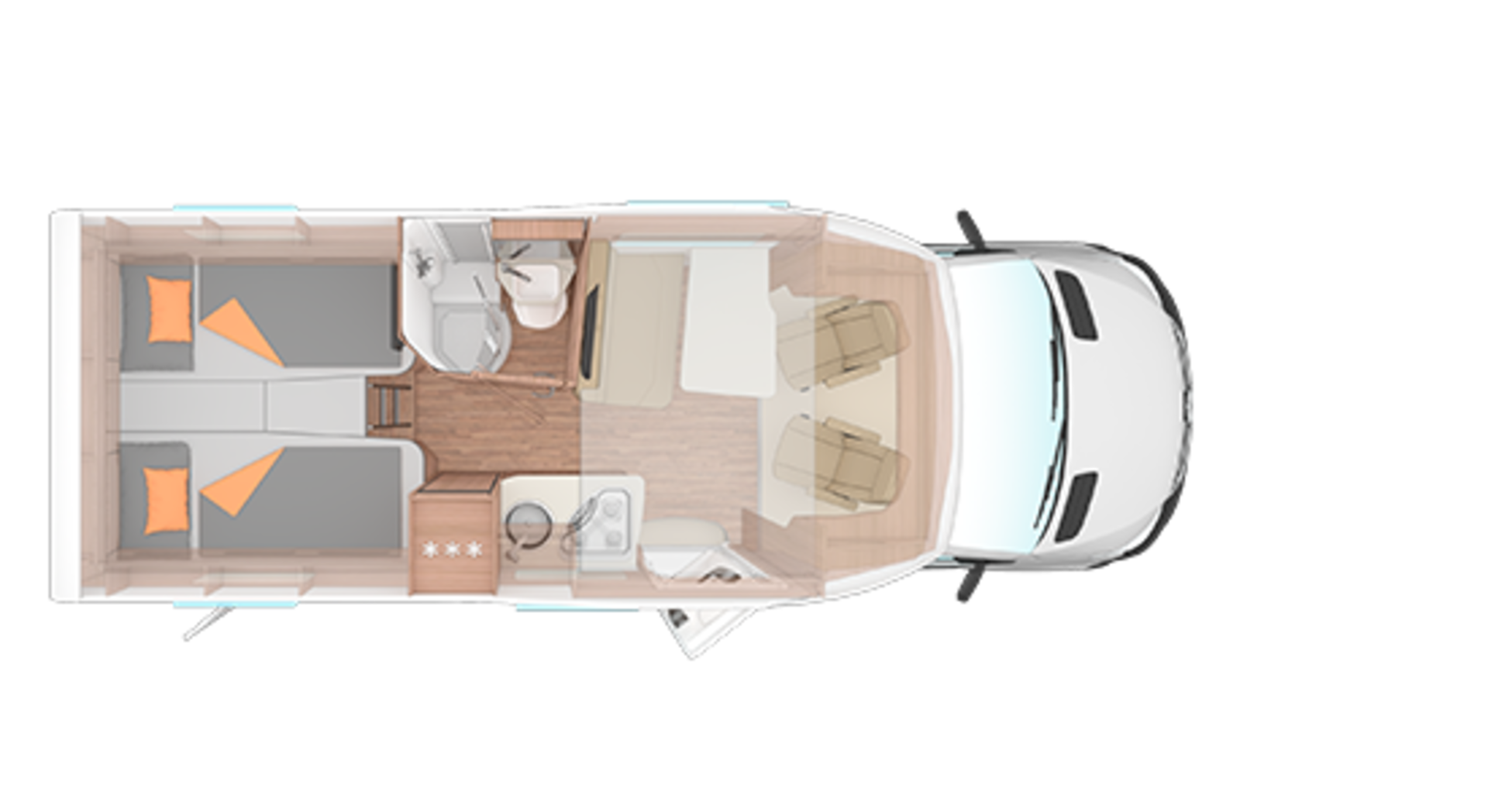 Půdorys vozu CaraCompact Suite MB 640 MEG.