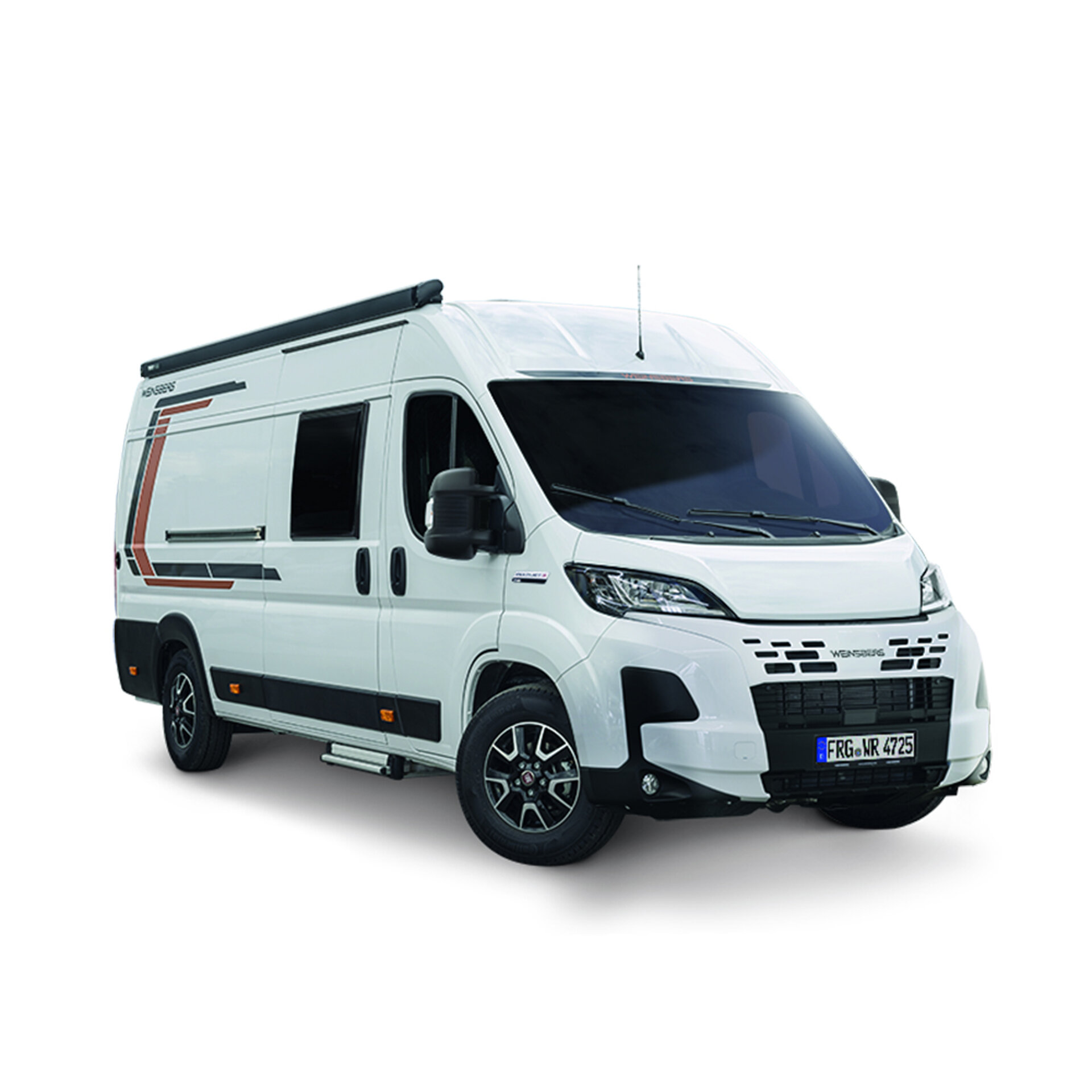 Dodávka WEINSBERG CaraBus, izolovaná z diagonálního čelního pohledu.